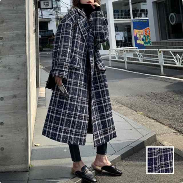 韓国 ファッション レディース アウター コート 秋 冬 新作 カジュアル L866 オーバーサイズ ツイード風 チェック 羽織り シンプル
