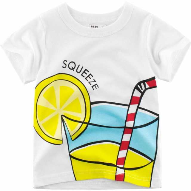 Tシャツ トップス キッズウェア 子ども服 男の子 女の子 半袖 ラウンドネック プリント ホワイト ファッション 夏服 レモン ジュース